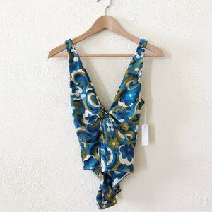Floral Blue and Green One-Piece Swimsuit